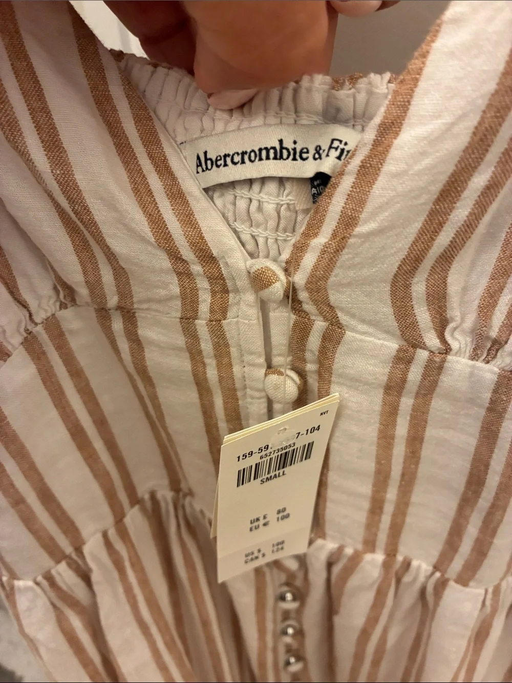 Abercrombie & Fitch Beige and Cream Striped Button-Front Maxi Dress